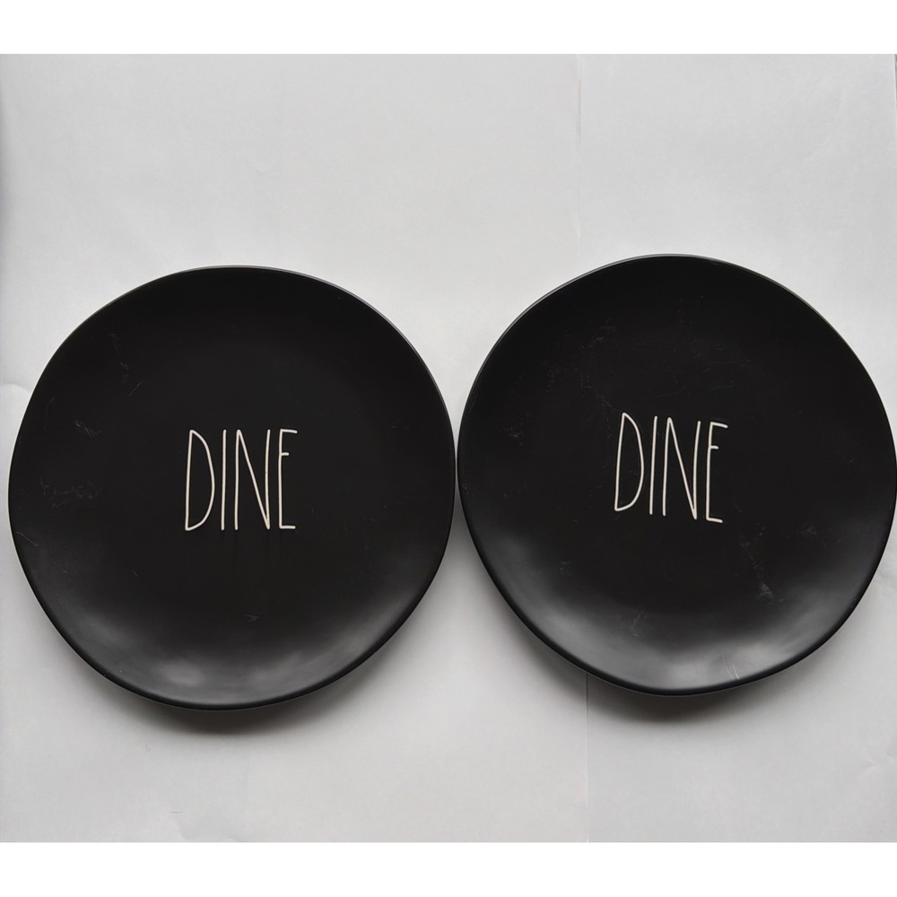 Rae Dunn "DINE" Set Of 2 Dinner Plates 11 Inch Black Artisan Collection Magenta - Picture 2 of 6